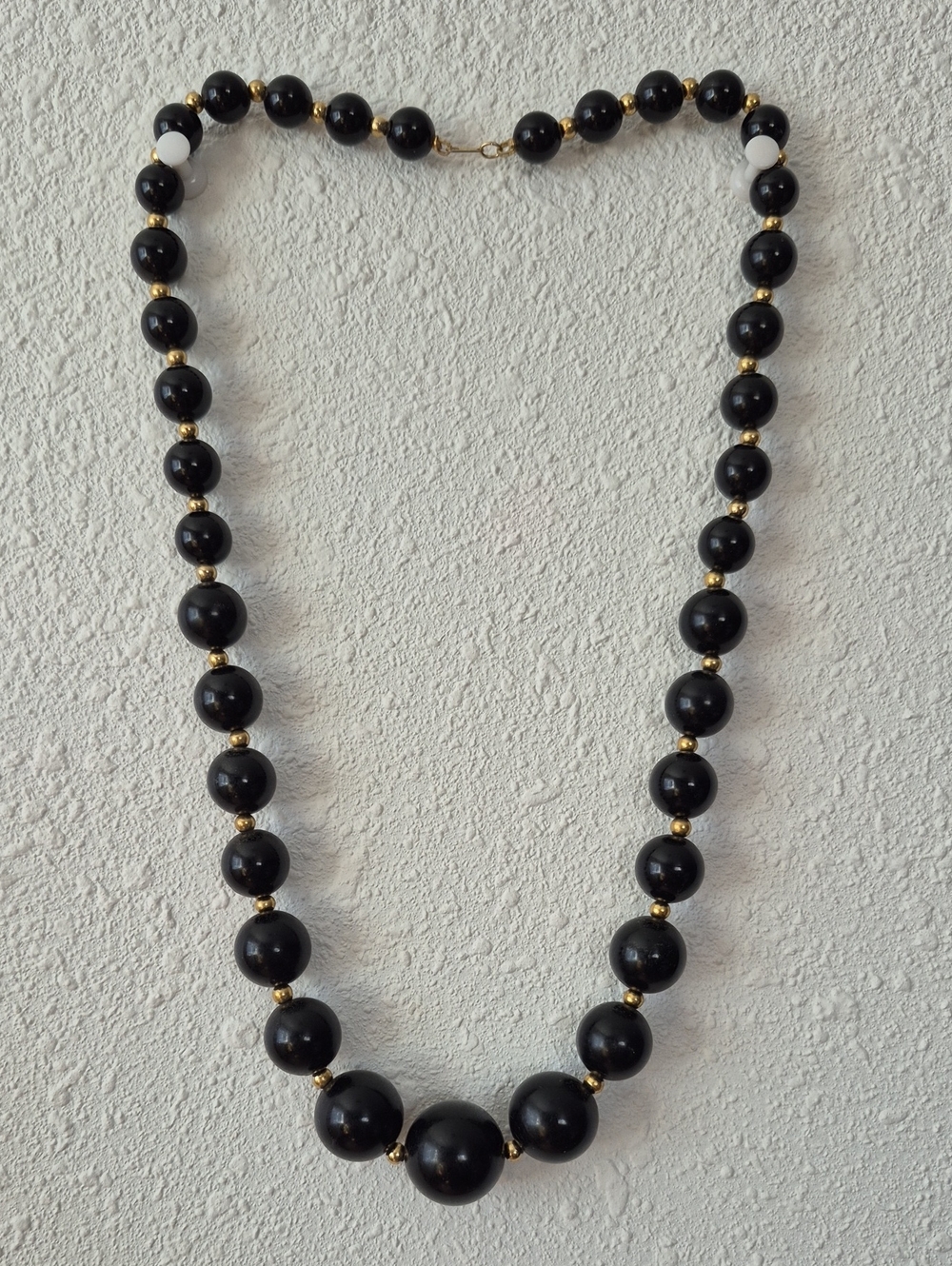 Classic Vintage Black Beaded Necklace with Gold Accents
